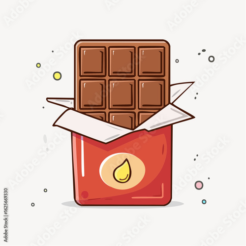 Cartoon chocolate bar illustration with red wrapping, perfect for sweet treat designs