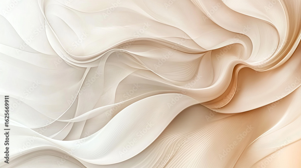 Fototapeta premium Abstract flowing fabric design in soft beige and white tones