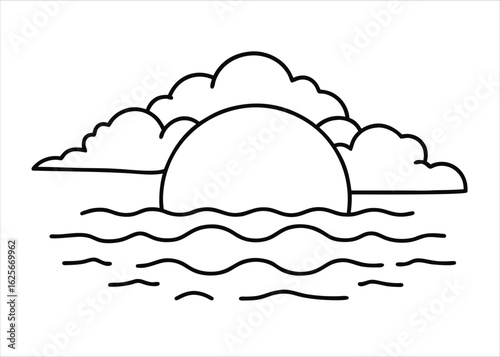 Serene ocean sunset depicted with a single unbroken line art illustration capturing the beauty of nature s twilight spectacle