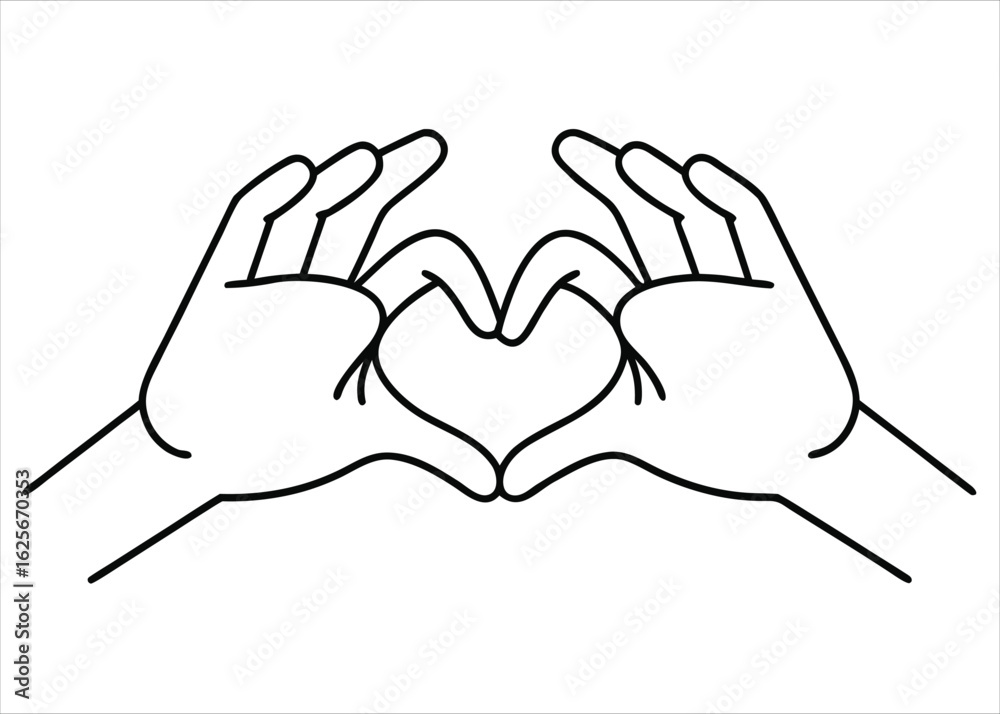 Fototapeta premium Elegant line art illustration of two hands gently holding two hearts in a minimalist style