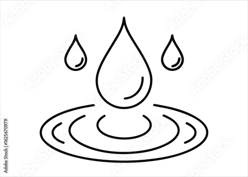 Elegant single continuous line art drawing of a water drop symbolizing purity and flow for graphic design projects