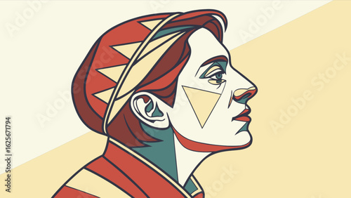 Abstract portrait illustration of a woman with geometric shapes and bold colors modern art design style