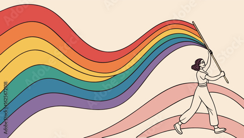 Lgbtq pride parade illustration with rainbow flag for equality and inclusion celebration event art