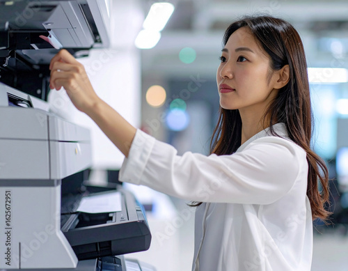 書類のコピーをとる若い女性/ young woman making a copy