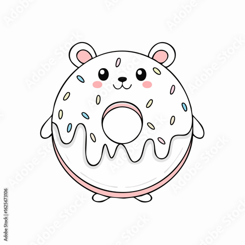 Adorable Donut Bear: A Sweet and Whimsical Cartoon Character Design Illustration