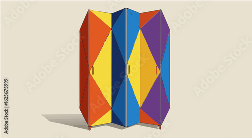 Home furniture modern geometric folding screen room divider colorful diamond pattern home decor accent partition privacy solution 100 vector