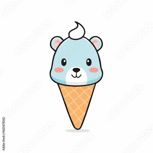 Charming blue bear ice cream cone cartoon illustration evokes summer sweetness
