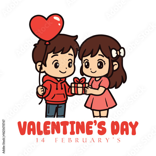 White Day Girl Character Giving Gift to Her Boyfriend