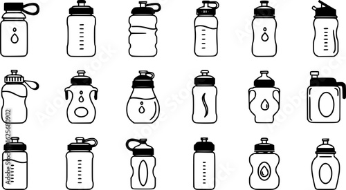 Sport water bottle set vector icon illustration.
