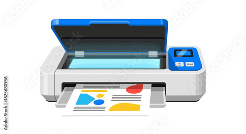 Office Printer with Color Document Vector Illustration
