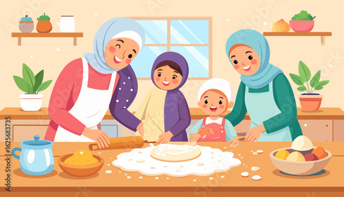 Muslim Family Baking Together: A Generational Tradition