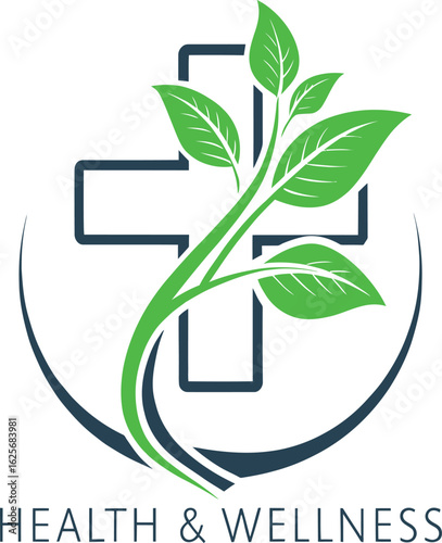 🌿➕ A minimal and elegant Health & Wellness logo blending nature and healing—ideal for eco-clinics, spas, and organic brands. Download now to grow your wellness identity! 🌱✨