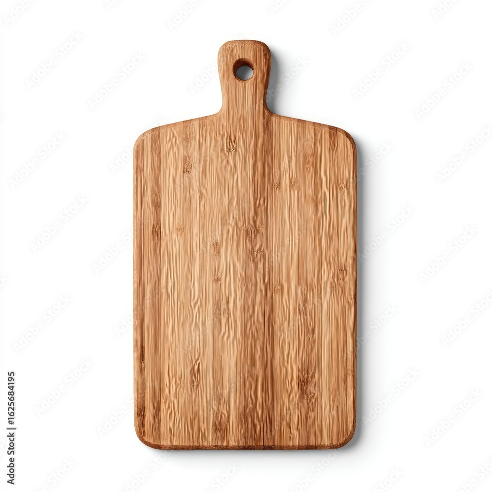 Fototapeta premium Light brown rectangular wooden cutting board with a handle