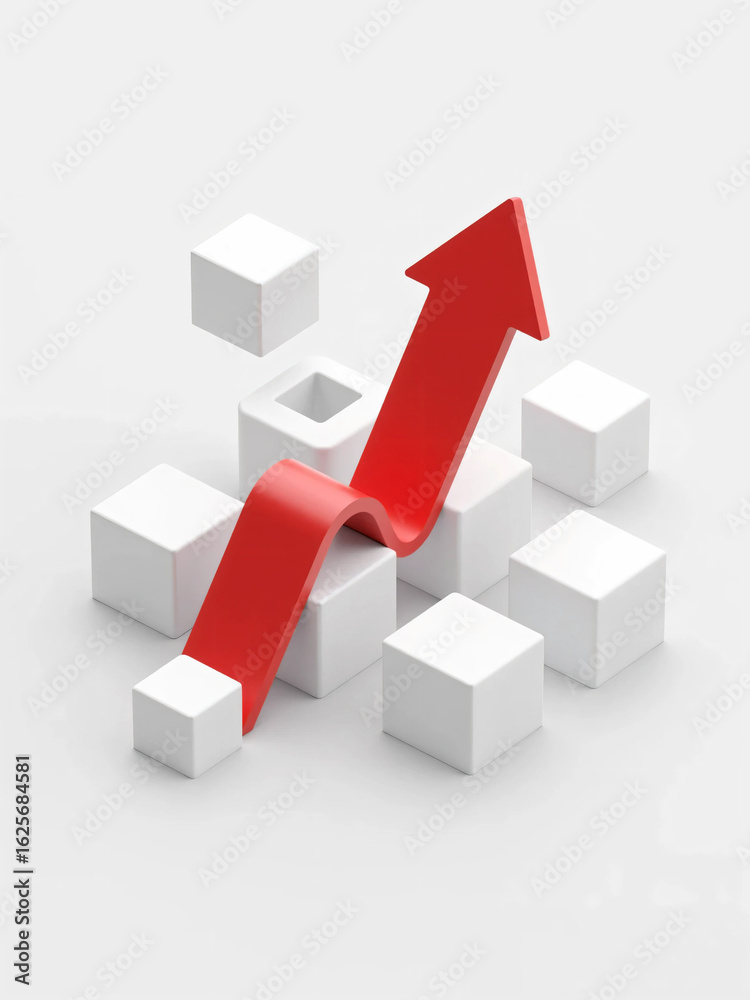 Obraz premium 3D illustration Business Concept of a red arrow breaking through abstract business obstacles representing success, momentum, leadership, and strategic breakthrough in corporate growth and performance