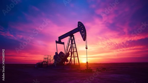 Oil pump sunset silhouette landscape.