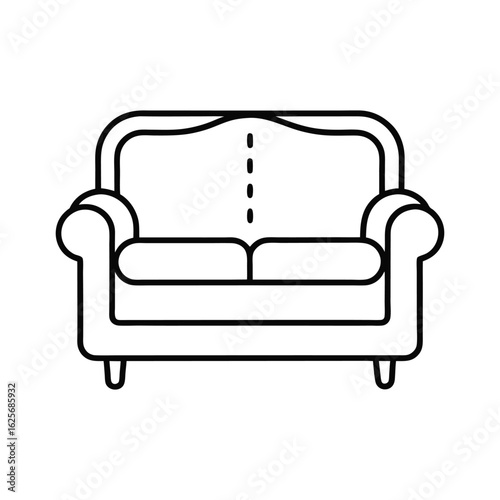 Classic sofa icon black and white line drawing