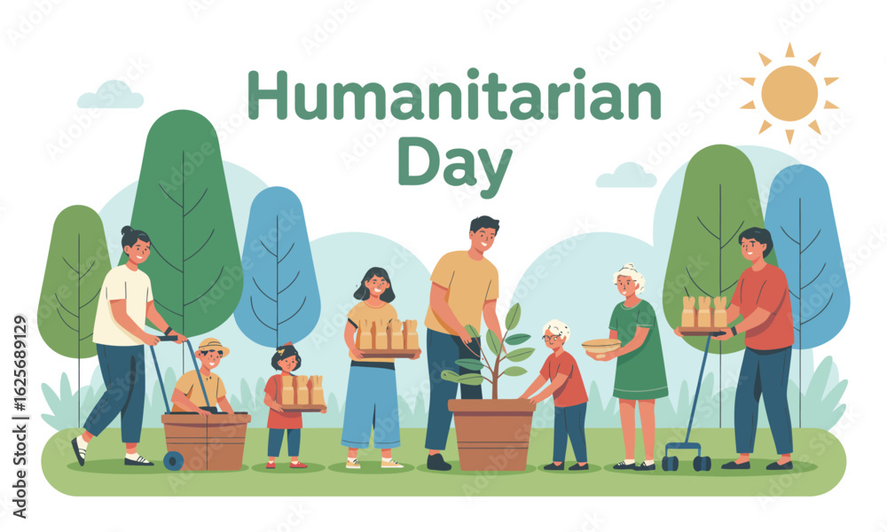 Fototapeta premium Humanitarian Action: Planting Hope and Delivering Aid