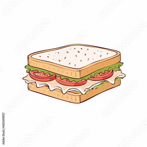 Illustration of a tasty sandwich featuring tomato and lettuce between toasted bread slices