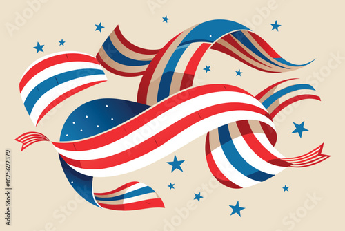 Patriotic ribbons with stars isolated on white background for independence day