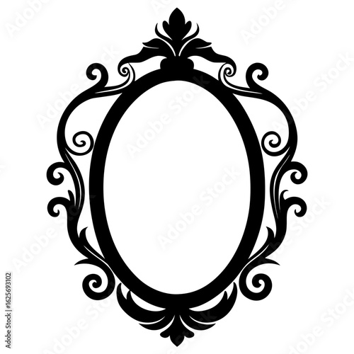 Vector Elegant silhouette oval frame with ornate detailing, perfect for wedding invitations and classic designs black