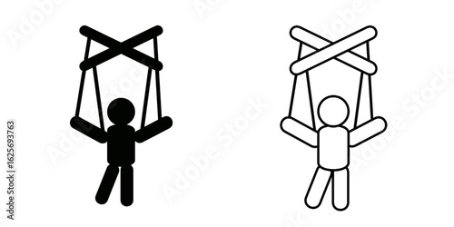 Marionette puppet set icon isolated on white background.