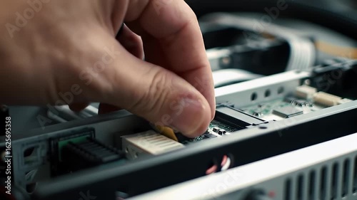 Wallpaper Mural Close-up of a hand inserting a cable into a circuit board Torontodigital.ca