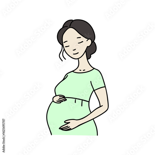 행복한 미소를 짓고 있는 임산부 일러스트