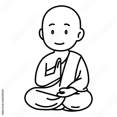 black and white cartoon monk meditating clip art preview