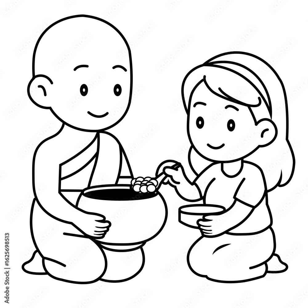 cartoon offer food to the monk illustration cartoon offer food to the monk illustration