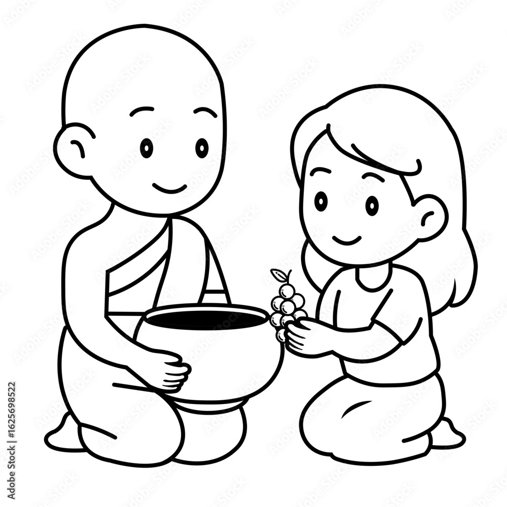 cartoon offer food to the monk illustration cartoon offer food to the monk illustration