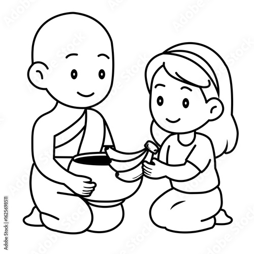 cartoon offer food to the monk illustration