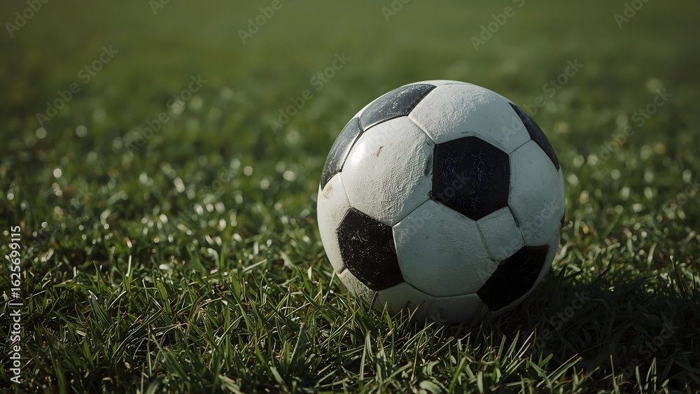 Fototapeta premium Classic Soccer Ball on Grass Field 