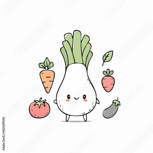 Playful Vegetable Friends: A Charming Illustration of Cute and Happy Produce Characters