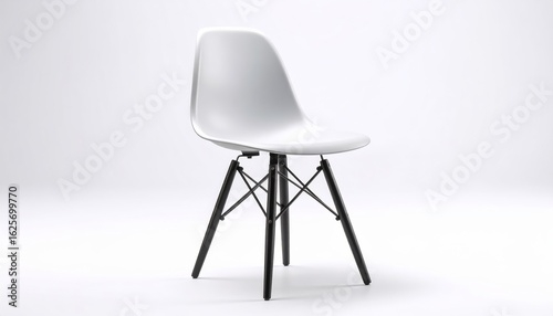 Sleek Modern White Chair with Black Metal Legs on an Isolated Background