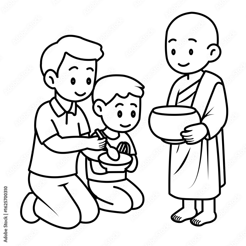 cartoon offer food to the monk illustration cartoon offer food to the monk illustration