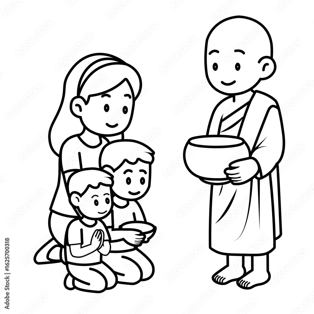 cartoon offer food to the monk illustration cartoon offer food to the monk illustration
