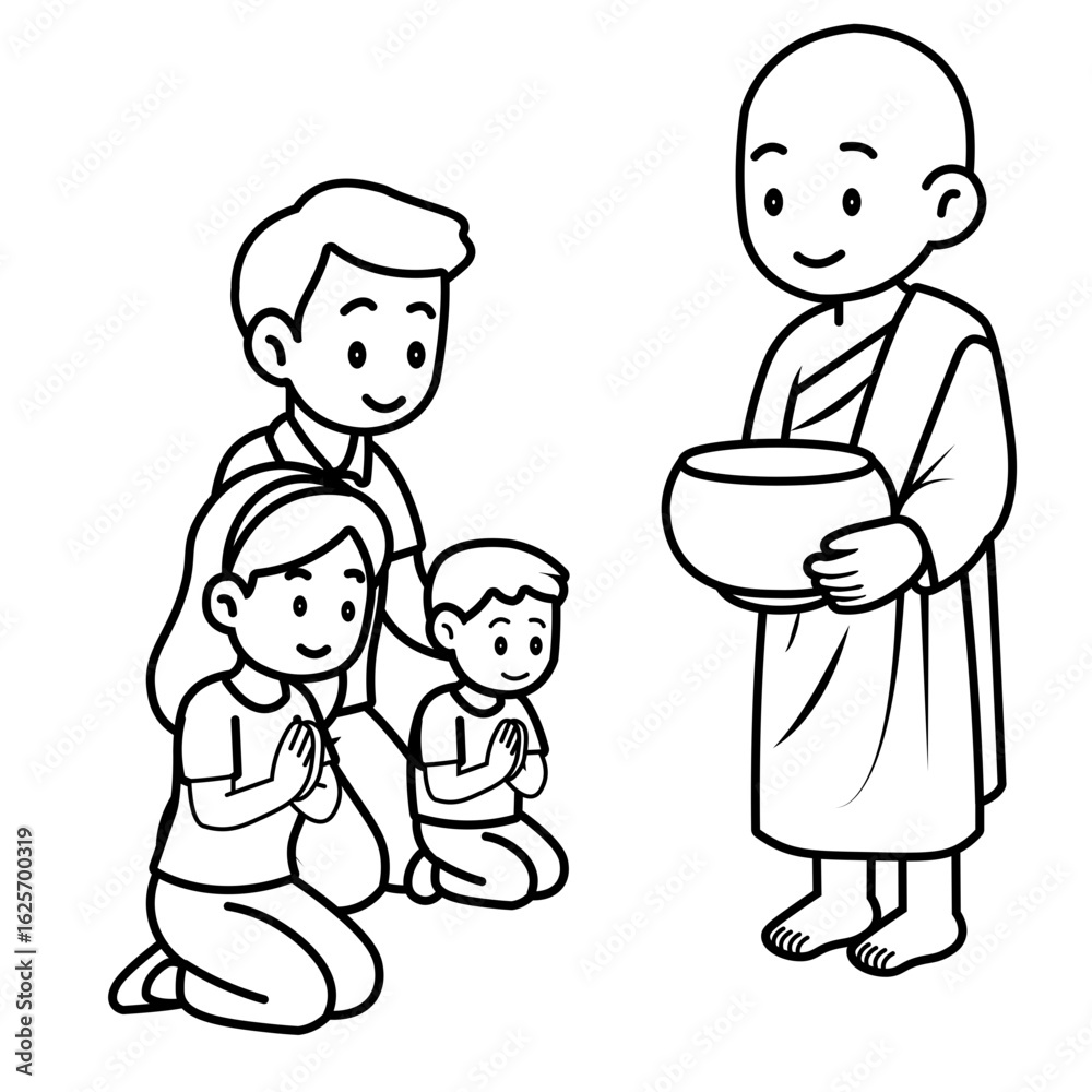 cartoon offer food to the monk illustration cartoon offer food to the monk illustration