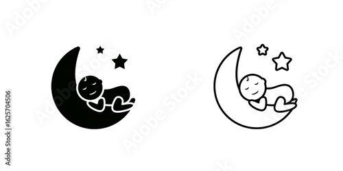 Baby sleeping  with moon set icon . Sweet dream illustrations. Cute baby sleep.