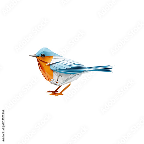 Paper sculpture of robin colored orange and brown isolated on white background
