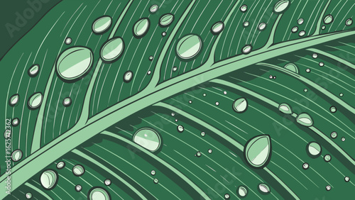 Fresh green leaf with water droplets vector illustration for nature and environment themed designs and backgrounds
