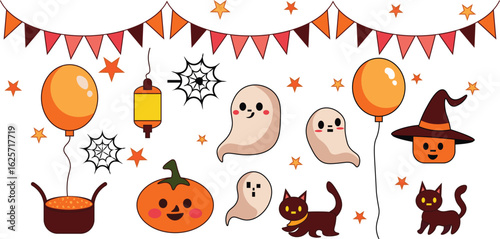 Trick or Treat Halloween set vector outline and shape.	