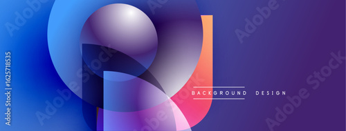 Abstract gradient shapes overlap. Blue, purple, pink hues create modern design. Text reads background design. Smooth transitions dominate composition.