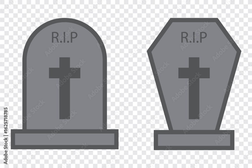 Fototapeta premium Tombstone icon on light background. RIP symbol. Death, halloween, die, gravestone, graveyard. Outline, flat and colored style. Flat design.