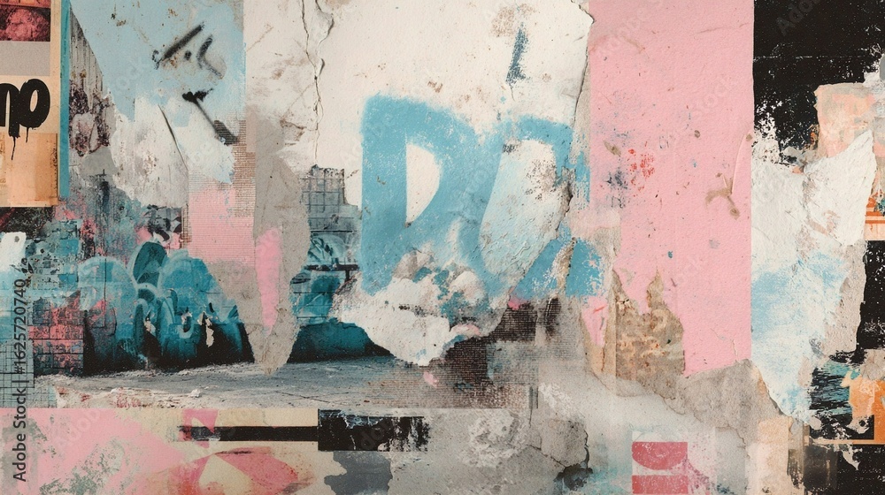 Fototapeta premium A collage art of a graffiti wall with paper textures