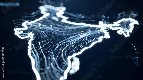 Abstract representation of India's map with a network of glowing lines and dots