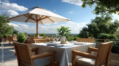 Outdoor patio dining area view