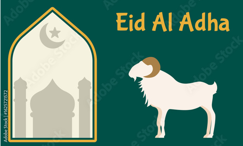 Eid al Adha greeting card with flat Greeting card with sacrificial sheep, Eid Mubarak theme suitable for social media post template, banner