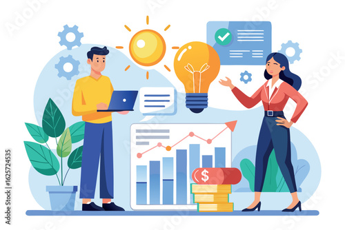 Business team generating innovative ideas and strategies for financial growth isolated on white background