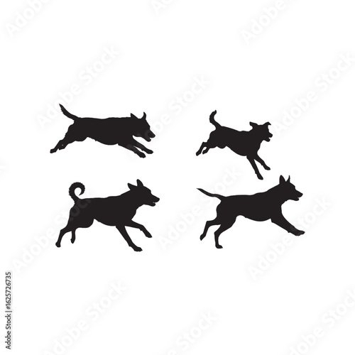 Dog Jumping or Playing Silhouette on White Background – Vector Illustration for Energy, Companionship, and Pet Lifestyle Concepts