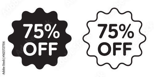 Eye Catching 75 Percent Off Sale Badges Promoting Discounts for Marketing Campaigns and Retail Promotions to Increase Sales